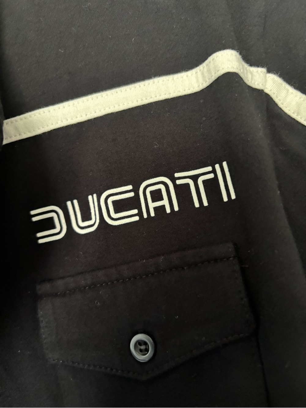 Ducati Men’s Black Short-Sleeve Button Down Shirt with White Trim - Picture 2 of 5